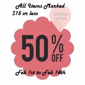 50% off items marked $15 or less will be sent in your offer !!